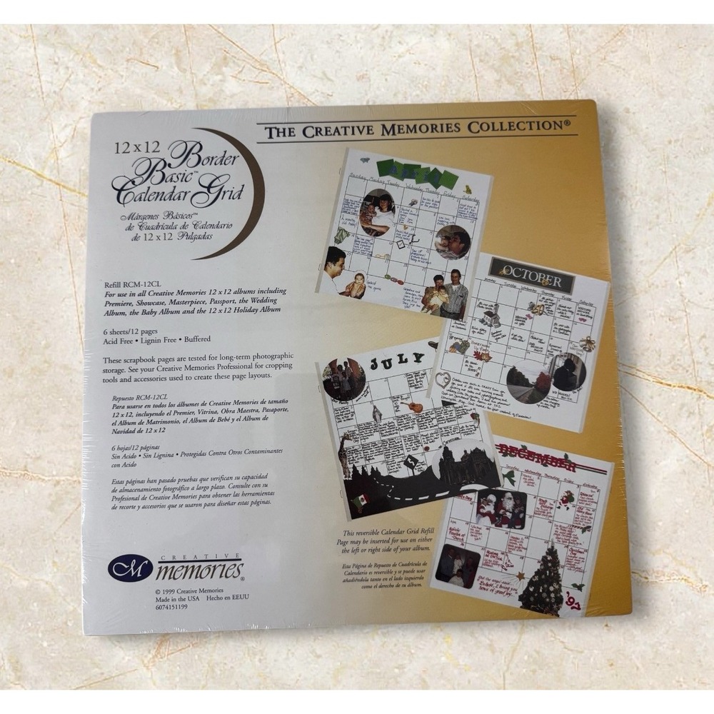 New Creative Memories 12 x 12 Border Basic Calendar Grid White 6 Sheets 12 Pages